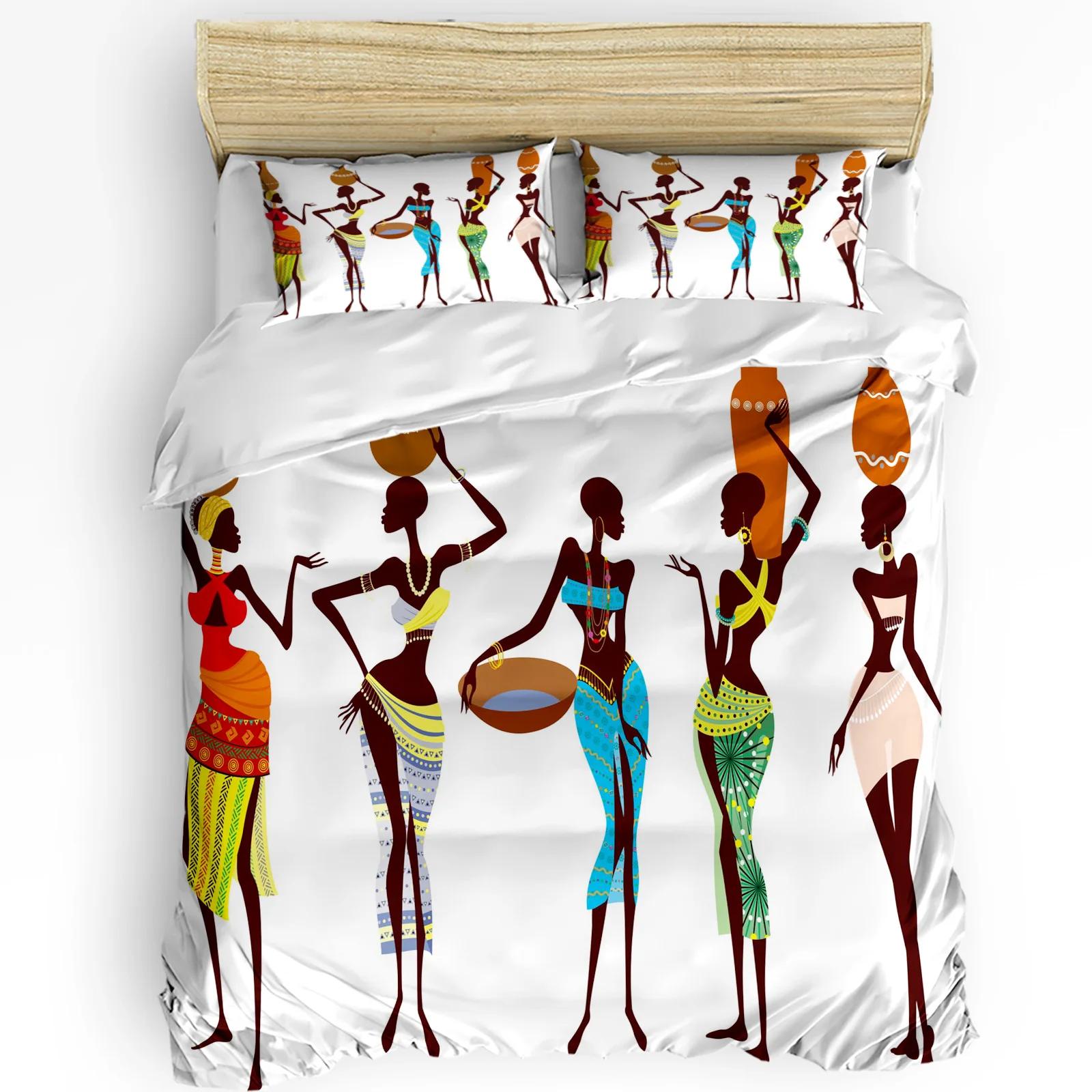 African Women Bottle Ethnic White Bedding Set 3pcs Duvet Cover Pillowcase Kids Adult Quilt Cover Double Bed Set Home